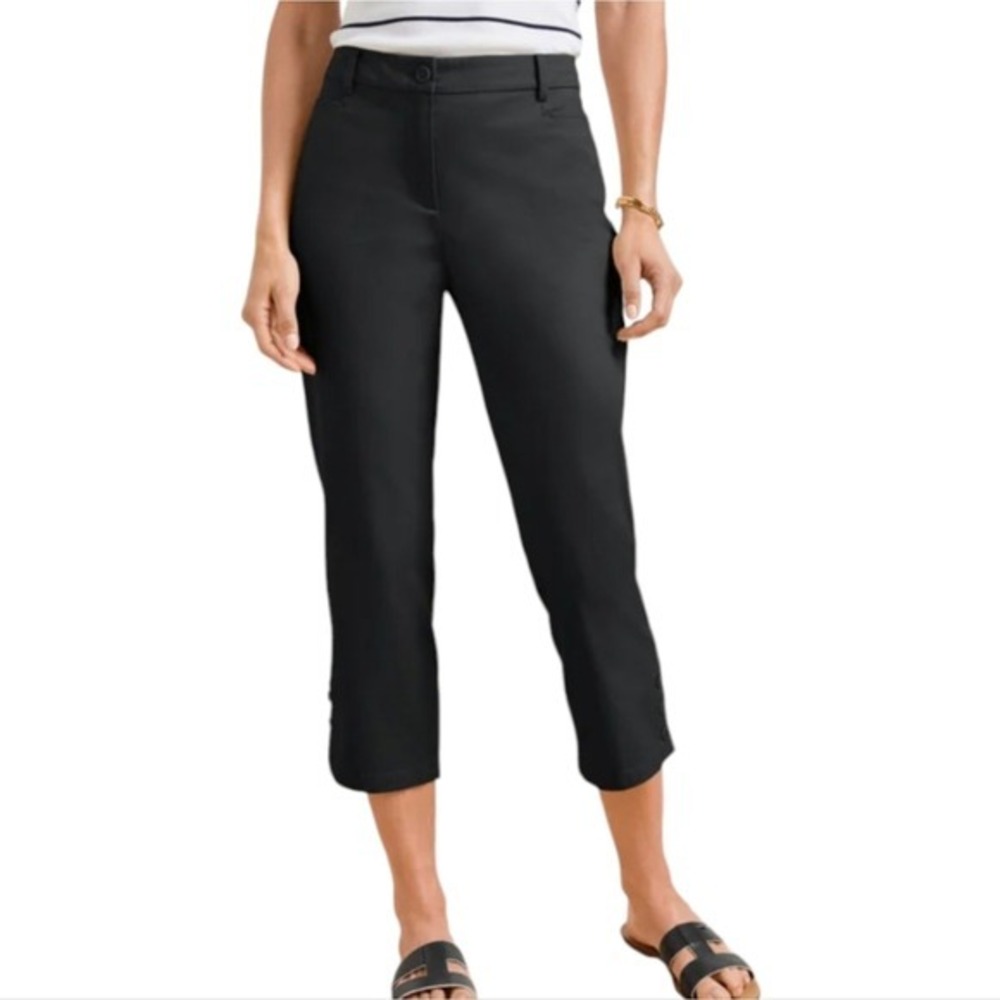 Black Cropped Pants Womens Career Casual Dress Ankle Buttons
